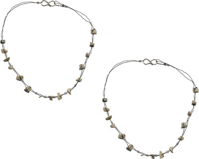 

High Trendz White Beadz Alloy Anklet(Pack of 2)