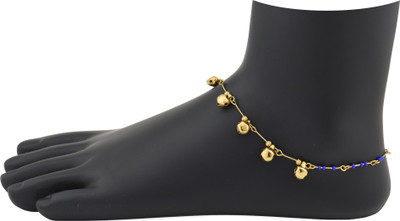 HIGH TRENDZ Tiny Blue With Golden Bells Alloy Anklet