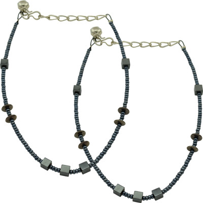 HIGH TRENDZ Classy Siver With Blue Beads Alloy Anklet(Pack of 2)