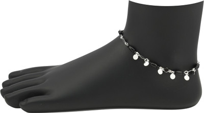 

High Trendz Black Beads With Silver Circles Alloy Anklet