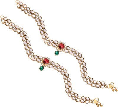I Jewels Traditional Gold Plated Kundan Alloy Anklet(Pack of 2)
