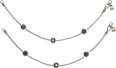 

Siri Creations Plain With Multicolor Stones92.5 Silver Anklet(Pack of 2)