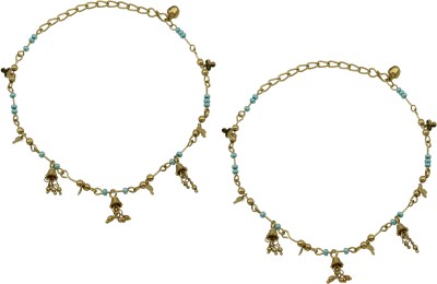 

High Trendz Golden Bells With Blue Beads Alloy Anklet(Pack of 2)