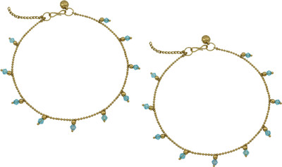 

High Trendz Stylish Gold With Blue beads Alloy Anklet(Pack of 2)