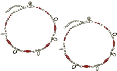 HIGH TRENDZ Silver With Red Beads Alloy Anklet(Pack of 2)