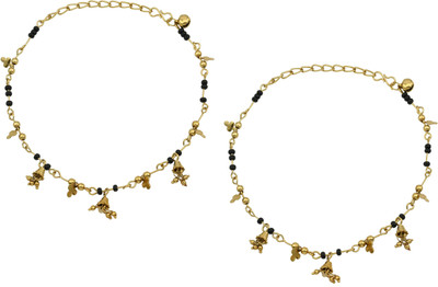

High Trendz Golden Bells With Black Beads Alloy Anklet(Pack of 2)
