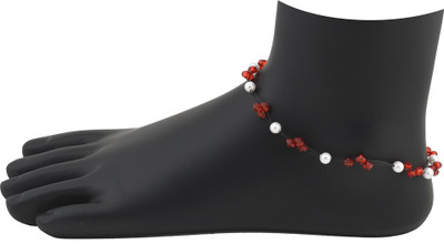 

High Trendz Red Crystalz With White Pearlz Alloy Anklet