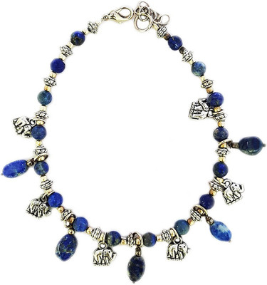 

Mehrunnisa Fashion Silver Tone Elephant Charms And Semi-Precious Lapiz Lazuli Metal Anklet