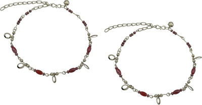 HIGH TRENDZ Silver With Maroon Beads Alloy Anklet(Pack of 2)