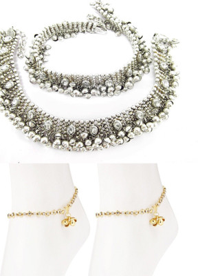 

Charms Combo of Ethenic Kundan Studed Alloy Anklet(Pack of 4)