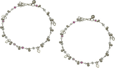 

High Trendz Silver Heartz With White Beads Alloy Anklet(Pack of 2)
