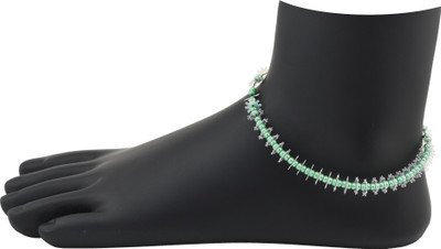 

High Trendz Green Beads With Flowers Alloy Anklet