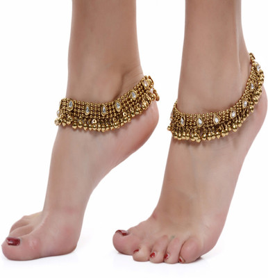 84% OFF on Shining Diva Antique Look Kundan Pair Alloy Anklet(Pack of 2)