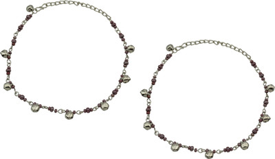 

High Trendz Silver Bells With Tiny Mauve Beads Alloy Anklet(Pack of 2)