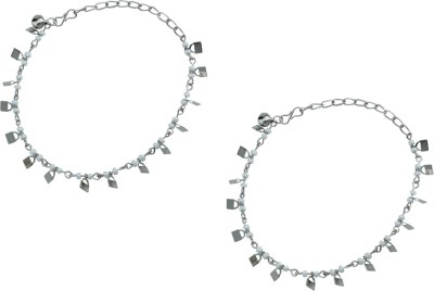 HIGH TRENDZ White Beadz Alloy Anklet(Pack of 2)