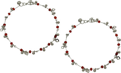 

High Trendz Silver Heartz With Red Beads Alloy Anklet(Pack of 2)