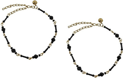 

High Trendz Mystic Golden Black Crystalz Alloy Anklet(Pack of 2)