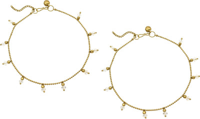 

High Trendz Stylish Gold With White beads Alloy Anklet(Pack of 2)