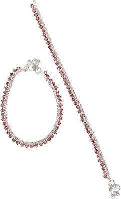 

Taj Pearl Red Heart Brass Anklet(Pack of 2)