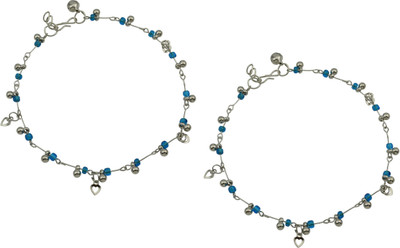

High Trendz Silver Heartz With Blue Beads Alloy Anklet(Pack of 2)