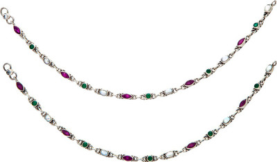 

Siri Creations 92.5 Multicolor And Pearl Silver Anklet(Pack of 2)