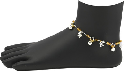 HIGH TRENDZ Yellow Crystals With Silver leaves Alloy Anklet