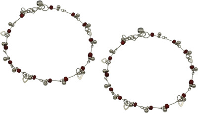 

High Trendz Silver Heartz With Maroon Beads Alloy Anklet(Pack of 2)