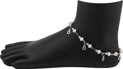 

High Trendz White Beadz With Silver Beadz Alloy Anklet