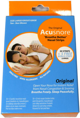 

Acusnore Nasal Congestion 'Breathe Better' Strips - LARGE- 30 Strips + 5 Free Bonus Strips Anti-snoring Device(Nasal Strip)