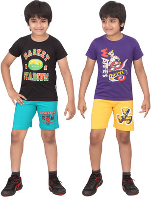 

Dongli Kids Nightwear Boys Printed Cotton(Multicolor), Tblue & gyellow & black & purple