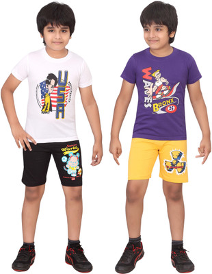 

Dongli Kids Nightwear Boys Printed Cotton(Multicolor), Black & gyellow & white & purple