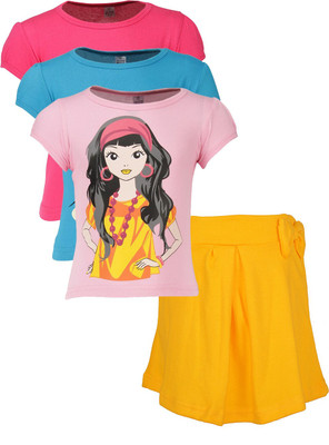 

Gkidz Girls Casual T-shirt Skirt(Multicolor