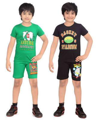 

Dongli Kids Nightwear Boys Cotton(Multicolor, Black & green & dbps & black & green
