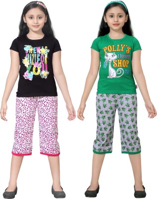 

Sini Mini Kids Nightwear Girls Printed Cotton(Multicolor, Combo color