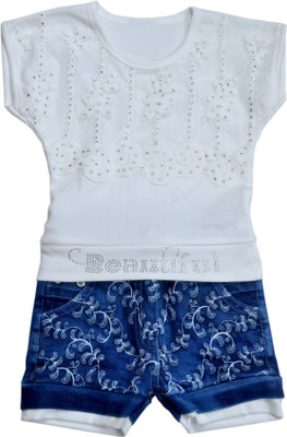 

Hey Baby Girls Party(Festive) Top Shorts(White