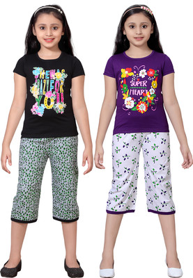 

Sini Mini Kids Nightwear Girls Printed Cotton(Multicolor, Combo color