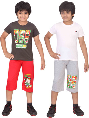 

Dongli Kids Nightwear Boys Printed Cotton(Multicolor), Red & wmelange & white & dgrey