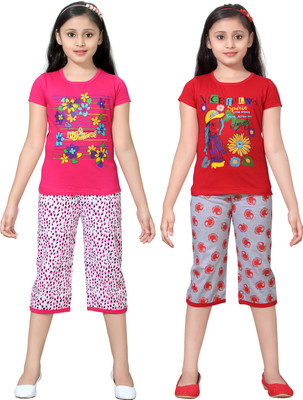

Sini Mini Girls Casual Top Capri(Multicolor, Combo color
