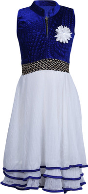 

Crazeis Midi/Knee Length Party Dress(Blue, Sleeveless, Blue & white