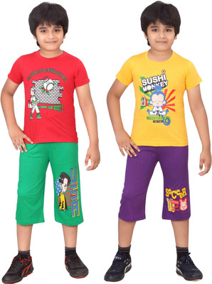 

Dongli Kids Nightwear Boys Printed Cotton(Multicolor), Green & purple & red & gyellow