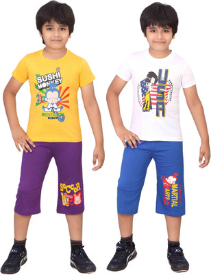 

Dongli Kids Nightwear Boys Printed Cotton(Multicolor), Purple & rblue & gyellow & white