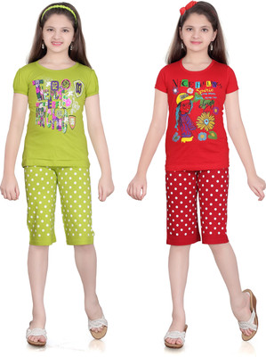 

Sini Mini Kids Nightwear Girls Cotton(Multicolor, Megandi & red & megandi & red