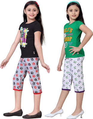 

Sini Mini Kids Nightwear Girls Printed Cotton, Set_foot666rd_bk_bk_tp_leaf555pur_bg_bg_tp