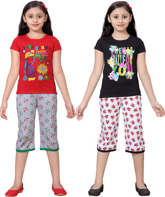 

Sini Mini Kids Nightwear Girls Printed Cotton(Multicolor, Combo color
