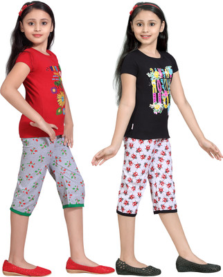 

Sini Mini Kids Nightwear Girls Printed Cotton, Set_leaf666rd_bg_rd_tp_ldbg555rd_bk_bk_tp