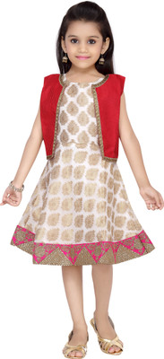 

K&U Girls Dress Jacket(White), Offwhite & gold & red