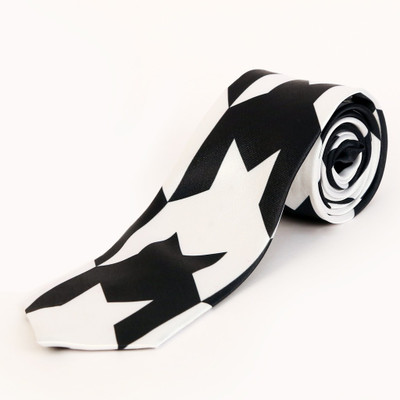 

Blacksmith Black And White Houndstooth Design Geometric Print Men's Tie, Black;white