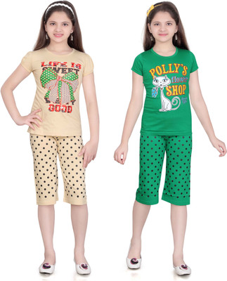 SINI MINI Girls Casual Pyjama Pyjama(GREEN_BEIGE)