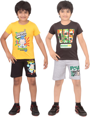 

Dongli Kids Nightwear Boys Printed Cotton(Multicolor), Black & wmelange & gyellow & dgrey