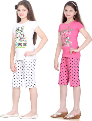 

Sini Mini Girls Casual(Multicolor, Black & mpink & mpink & white